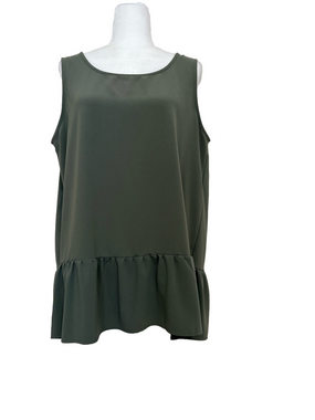 Zenana Sleeveless Ruffle-Hem Peplum Tunic Top - Olive Green